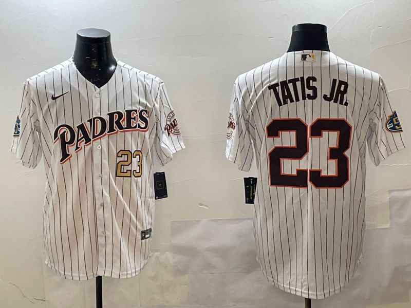 Men San Diego Padres #23 Tatis jr White Stripe Throwback Game 2025 Nike MLB Jersey style 4